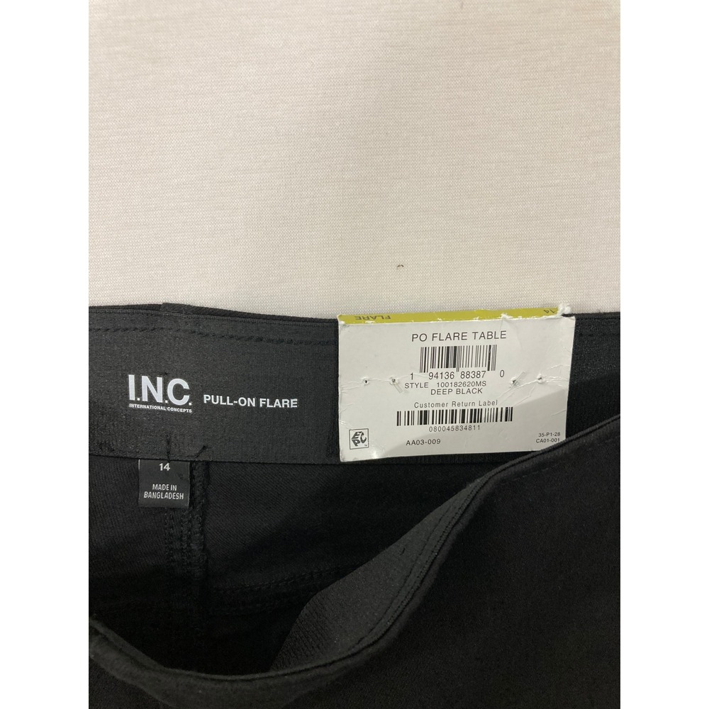 New INC Pull-On Flare Pants size 14 Deep Black High Rise Stretch Trousers Preppy - Picture 2 of 10